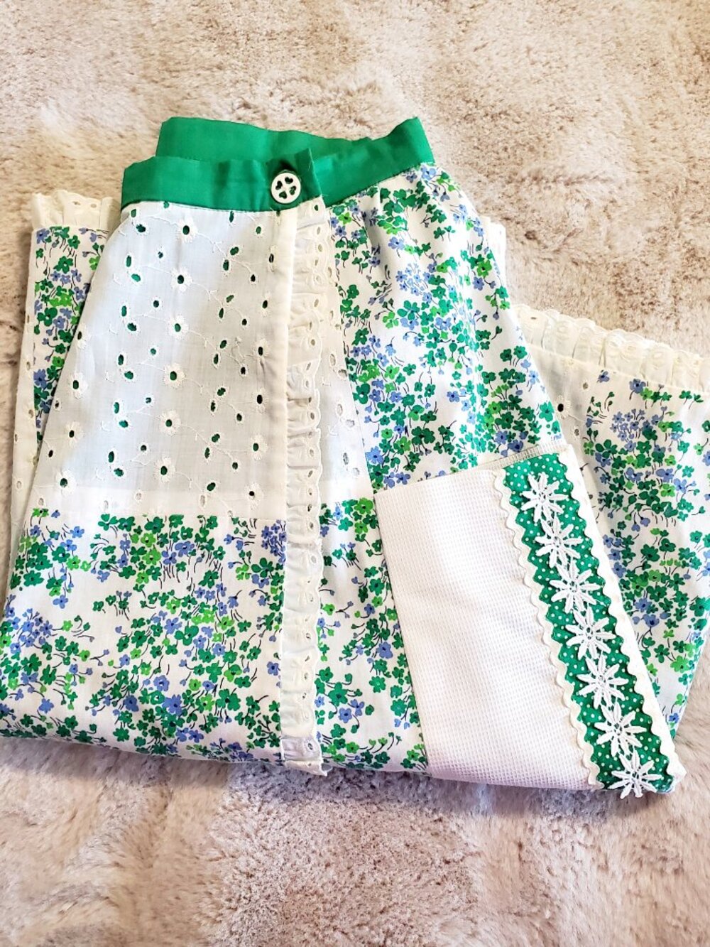 Vintage Reversible Cottagecore Wrap Skirt Green Floral Eyelet Prairie Midi Skirt - Picture 6 of 16
